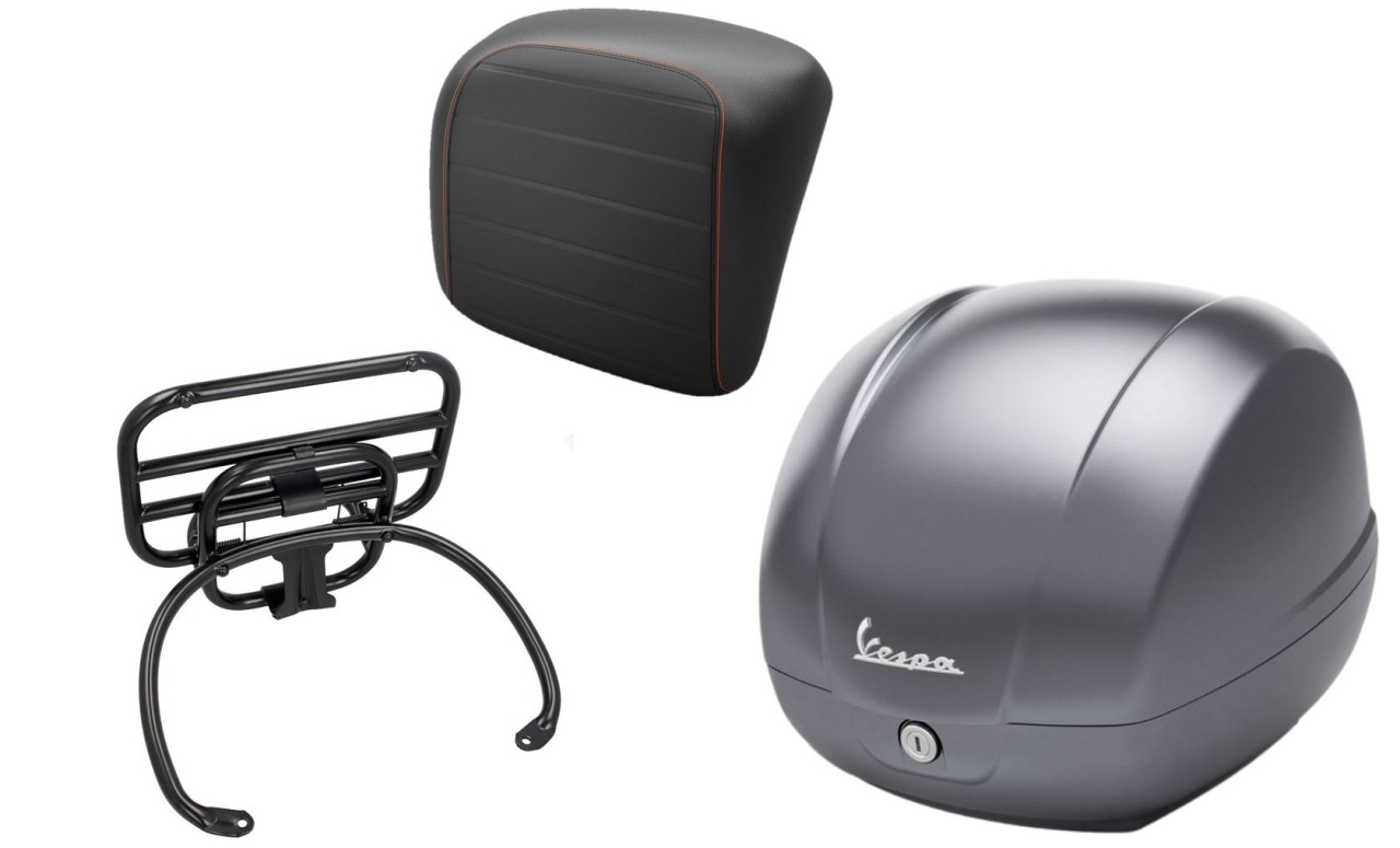 Topkofferset 36L grijs titanium (707/C), bagagerek zwart voor Vespa GTS 125/300/310