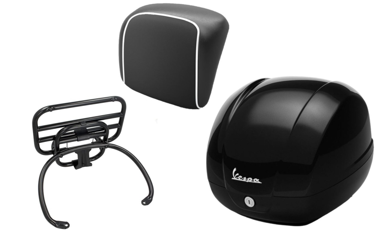 Topkofferset 36L nero cosmo (98/A), bagagerek zwart, rugkussen zwart voor GTS 125/300/310