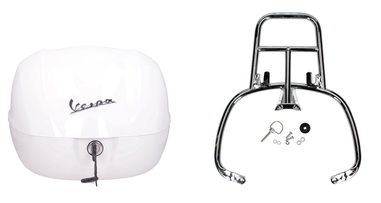 Topkofferset 32L wit montebianco (BR/544), bagagerek chroom voor PIaggio Medley 125 (24-)