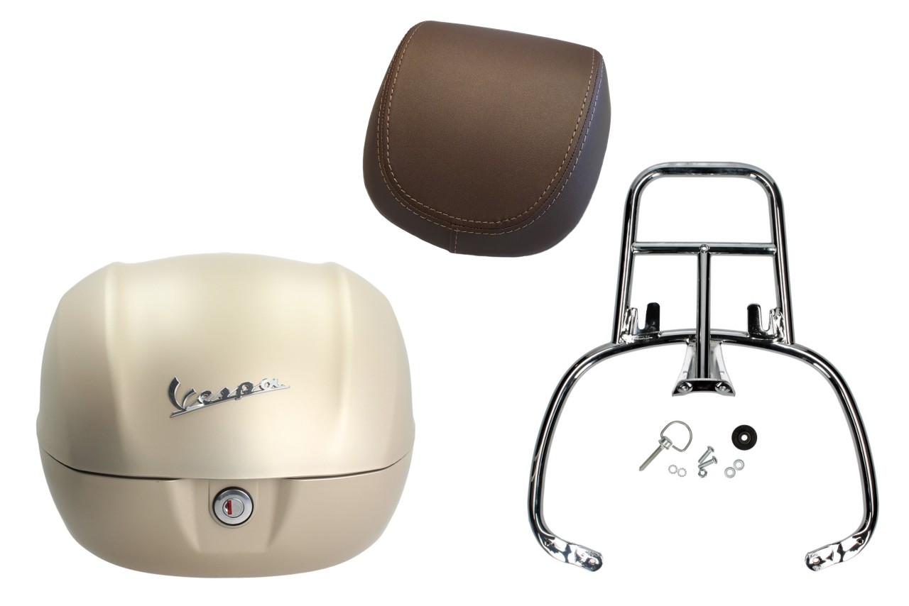 Kofferset 32L beige unico mat opaco (516/A), rugkussen bruin, bagagerek chroom voor Primavera