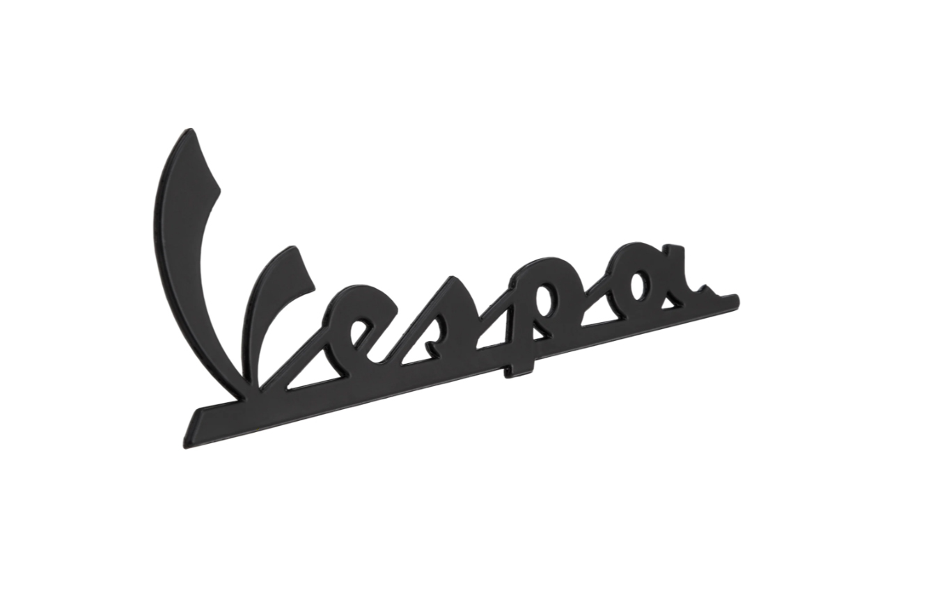 Vespa"-belettering op voorpootschild - glanzend zwart/antraciet