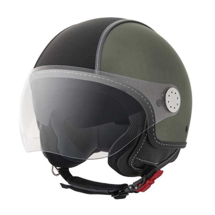 Piaggio Demi Jet helm, carbon huid, legergroen, mat