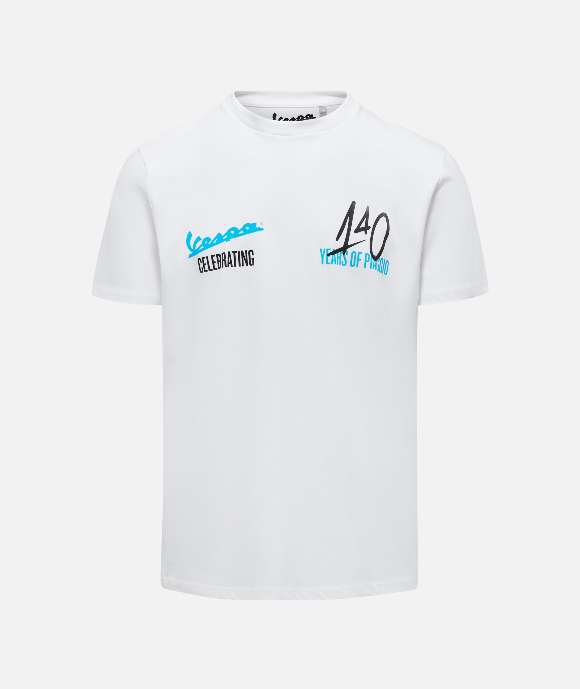 Vespa T-shirt "140 jaar Piaggio" wit blauw