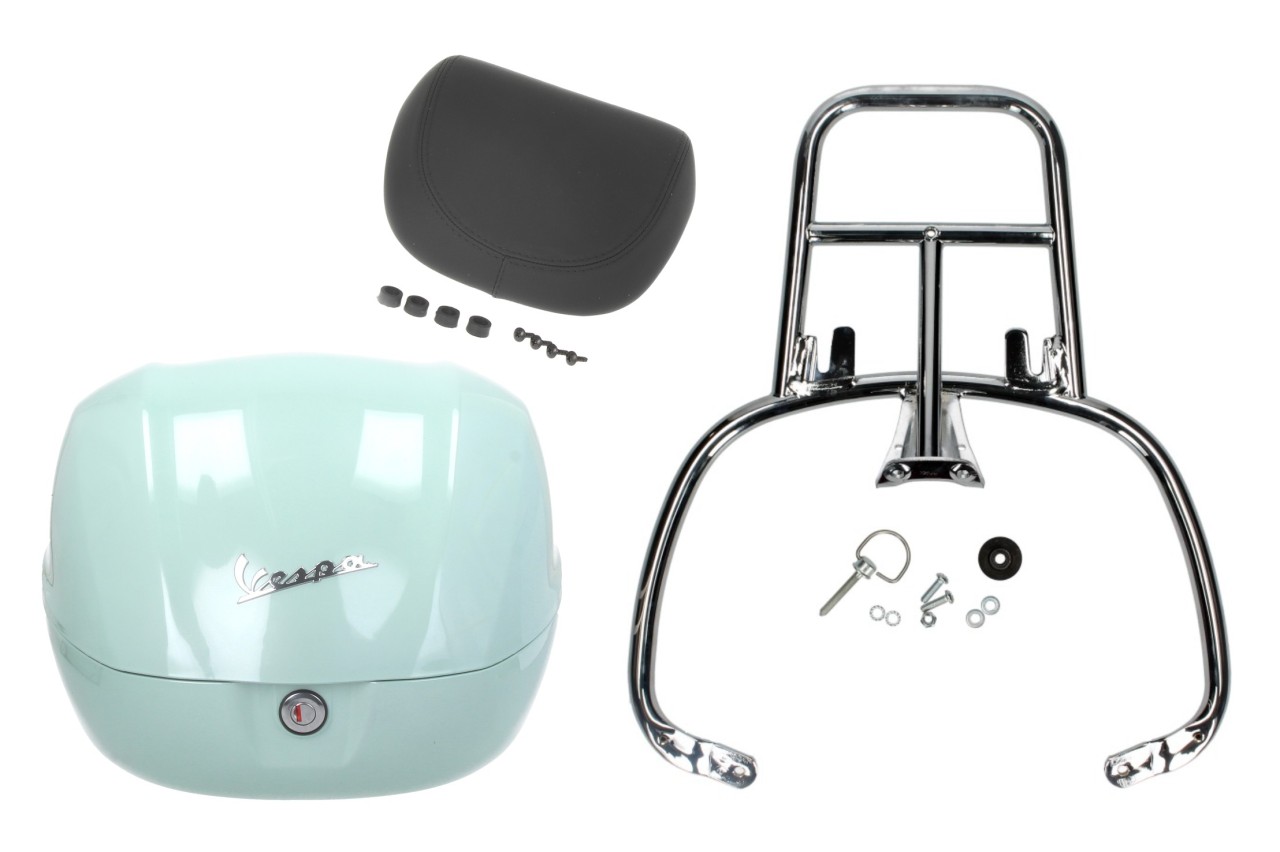 opcase Kit 32L latte menta (350/A), rugkussen zwart, bagagerek chroom voor Primavera