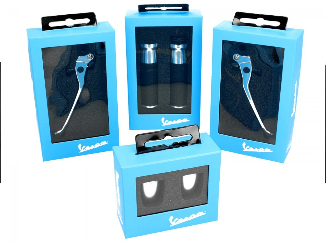 Stuurset, aluminium, geanodiseerd, set van handvatten, hendels en bar ends voor Vespa GTS